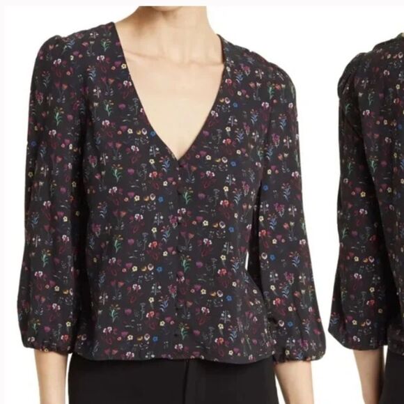 Marine Layer Stacy Floral Patterned Print Button Front Blouse - Picture 12 of 13